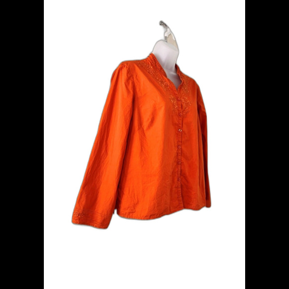 Emma James Womens Blouse Top Orange Beaded Floral Embroidered Size 12P Cotton - Picture 2 of 9